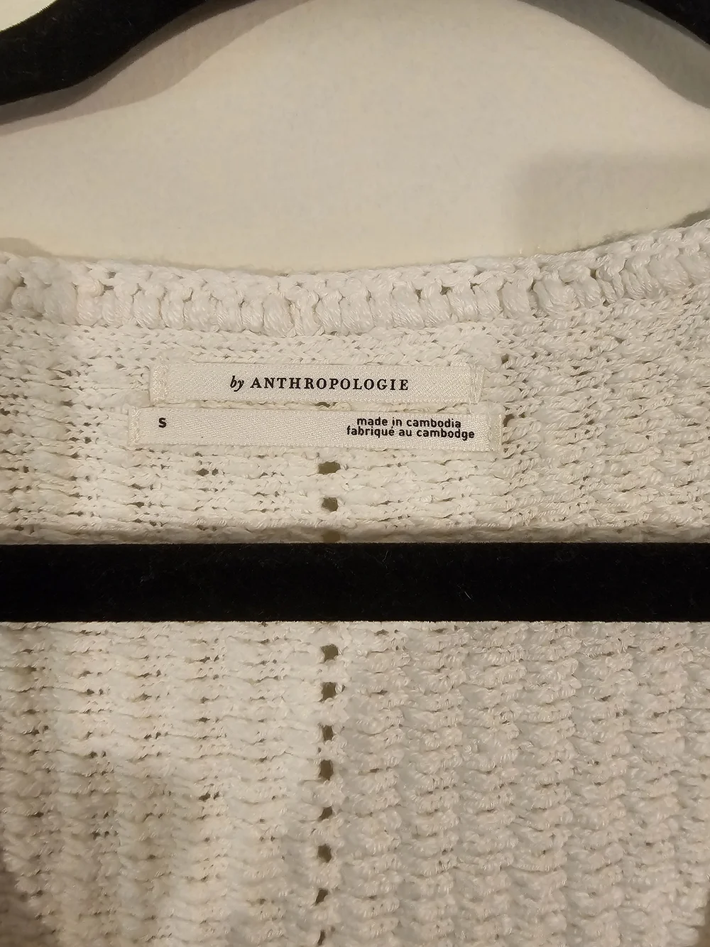 Anthropologie Cream V-Neck Knit Top with Sheer Puff Sleeves